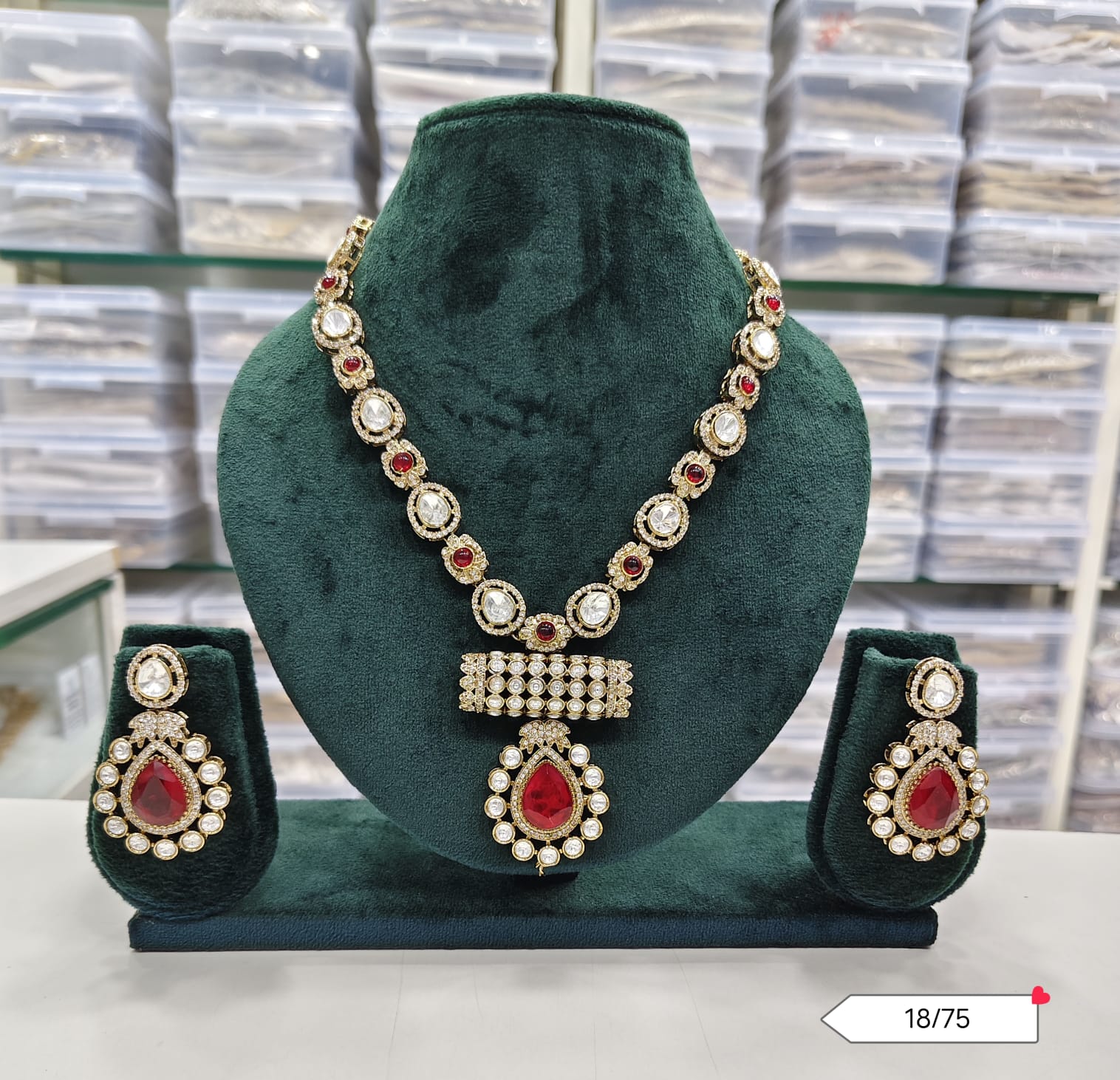 Statement Kundan-Inspired Bridal Necklace and Earring Set with Antique Gold Plated
